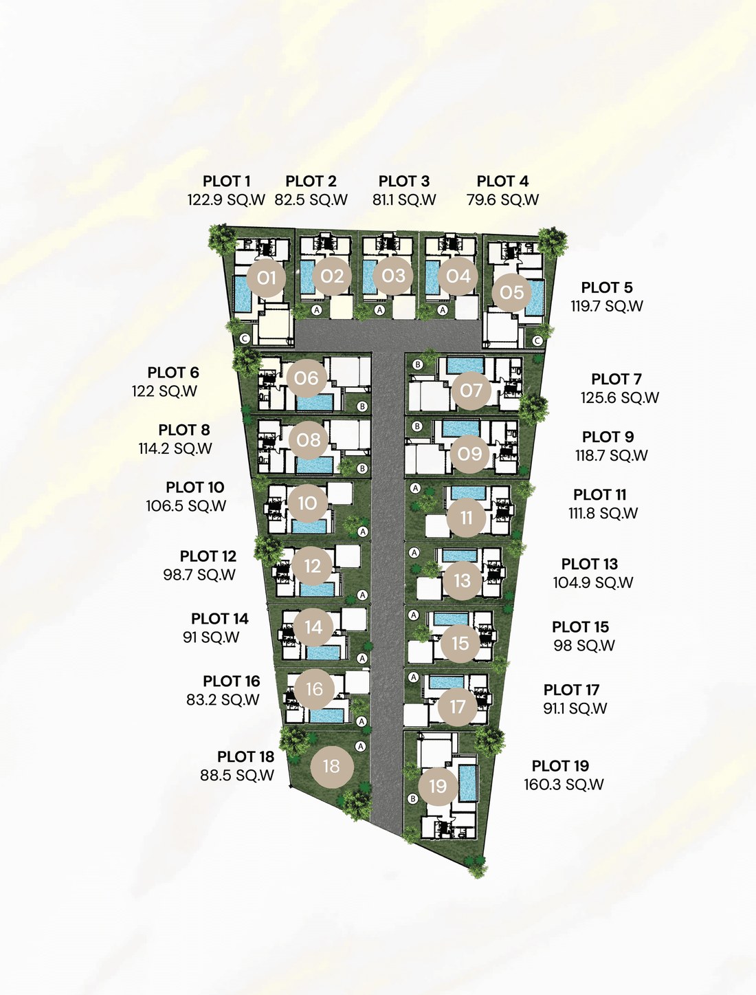 Layan Chak Nok master plan with 19 numbered villa plots